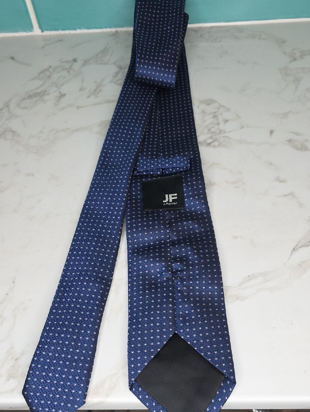 jf j.ferrar Men's Navy Blue Microdot Silk Tie